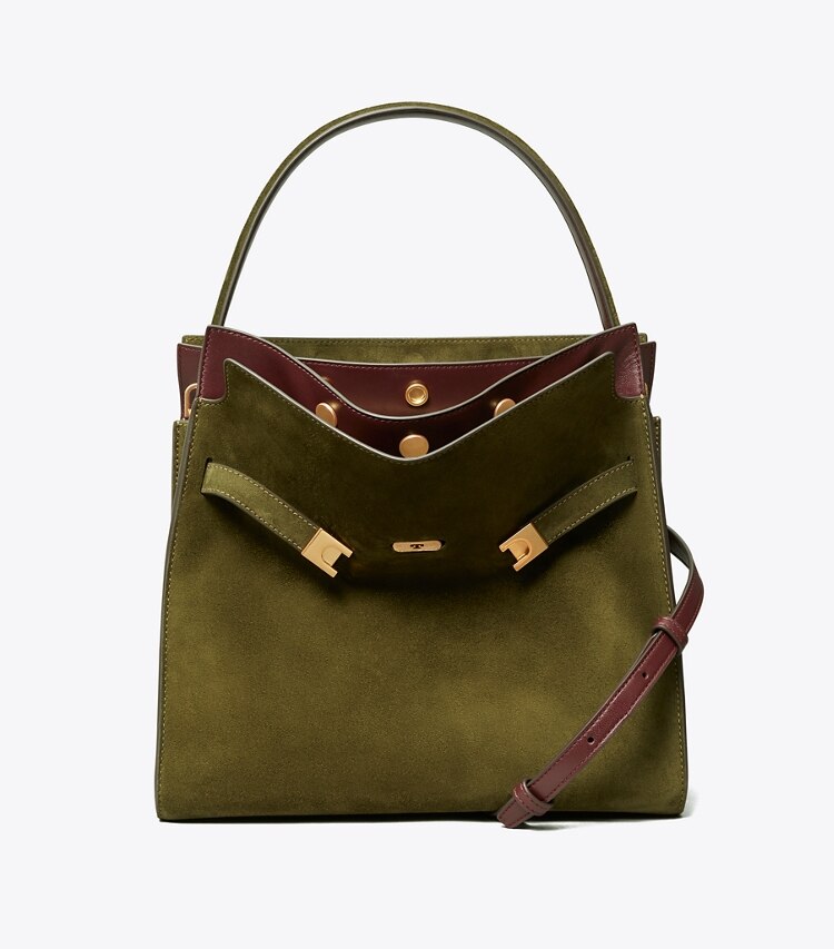 Tory Burch designer satchels Lee Radziwill Double Bag in Leccio front