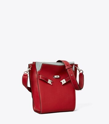 Tory Burch Fleming Raffia Bucket Bag in Red