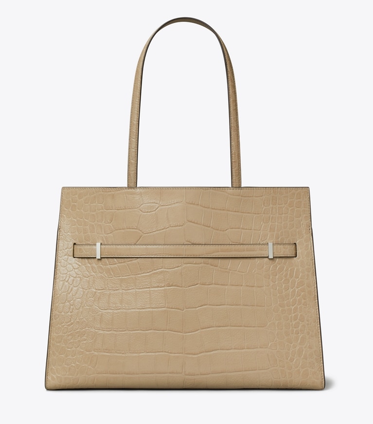 Tory Burch designer tote bags Lee Radziwill Embossed Tote in Light Hickory back