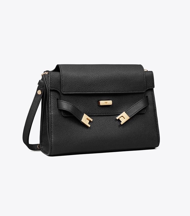 Tory Burch designer ショルダーバッグ リー ラジウィル ペブルド ショルダーバッグ in Black angle