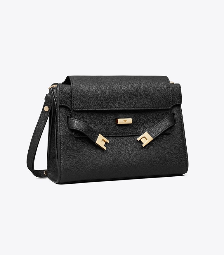 Tory Burch designer ショルダーバッグ リー ラジウィル ペブルド ショルダーバッグ in Black angle
