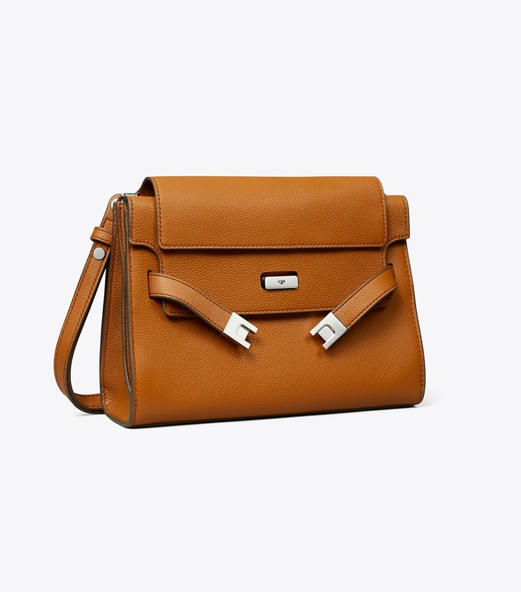 Tory Burch designer shoulder bags Lee Radziwill Pebbled Shoulder Bag in BOURBON angle