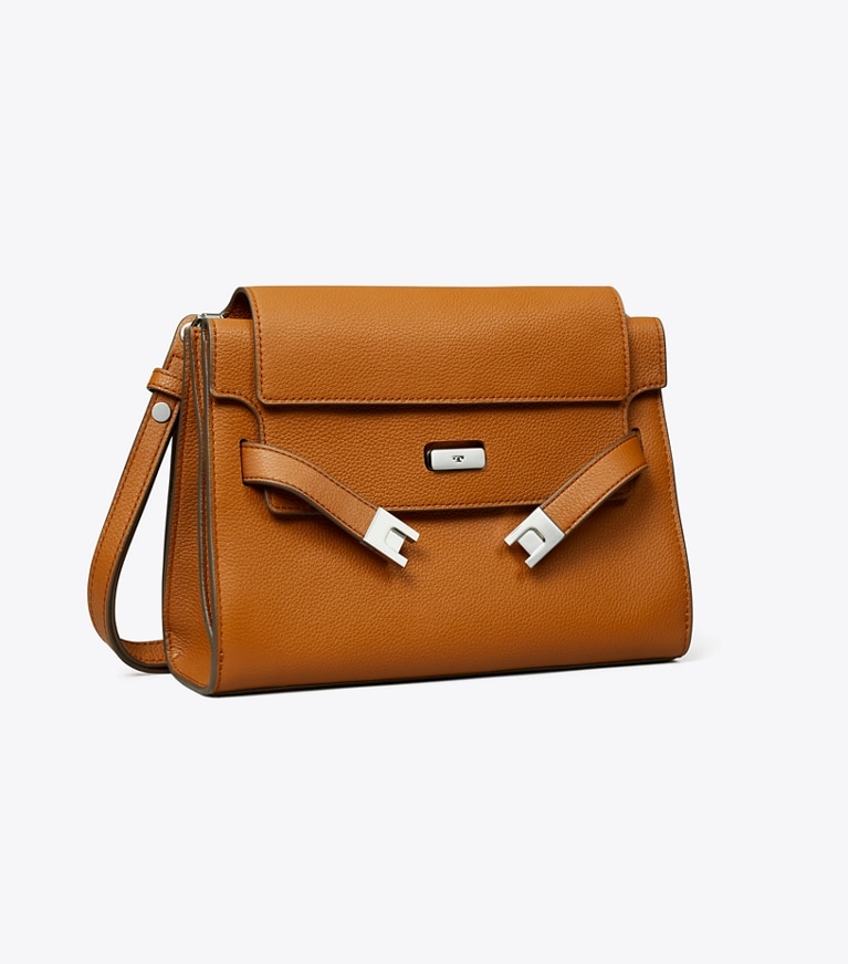Tory Burch designer shoulder bags Lee Radziwill Pebbled Shoulder Bag in BOURBON angle
