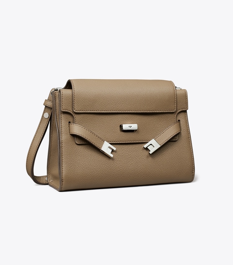 Tory Burch designer ショルダーバッグ リー ラジウィル ペブルド ショルダーバッグ in Wild Mushroom angle