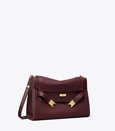 Tory Burch designer shoulder bags Lee Radziwill Pebbled Shoulder Bag in Dark Carmine angle