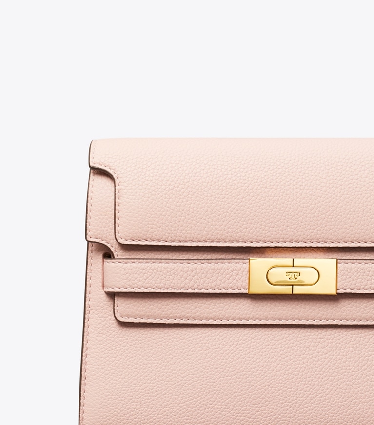 Tory Burch designer shoulder bags Lee Radziwill Pebbled Shoulder Bag in Pink Sand angle