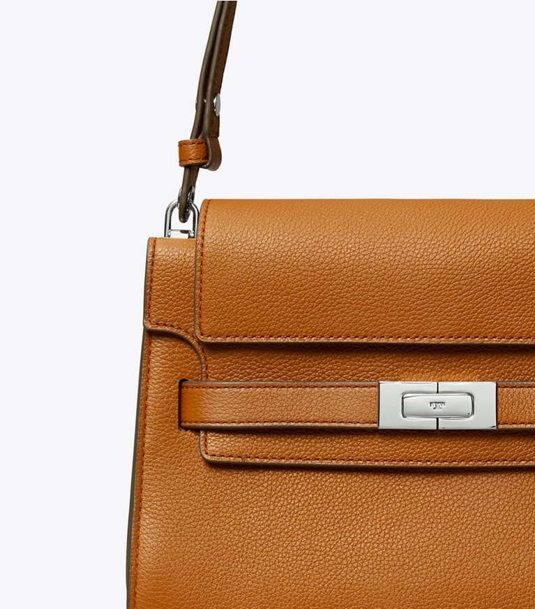 Tory Burch designer shoulder bags Lee Radziwill Pebbled Shoulder Bag in BOURBON angle