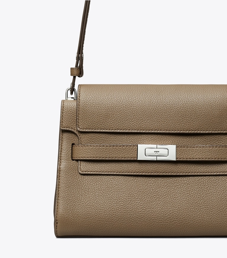 Tory Burch designer ショルダーバッグ リー ラジウィル ペブルド ショルダーバッグ in Wild Mushroom angle