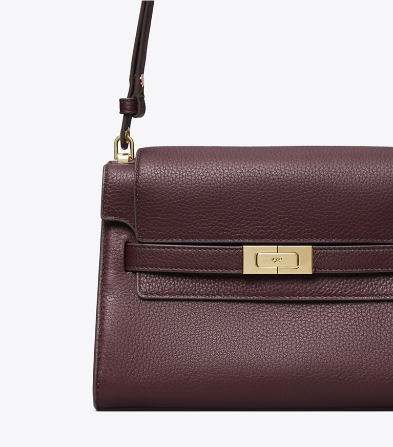 Tory Burch designer shoulder bags Lee Radziwill Pebbled Shoulder Bag in Dark Carmine angle