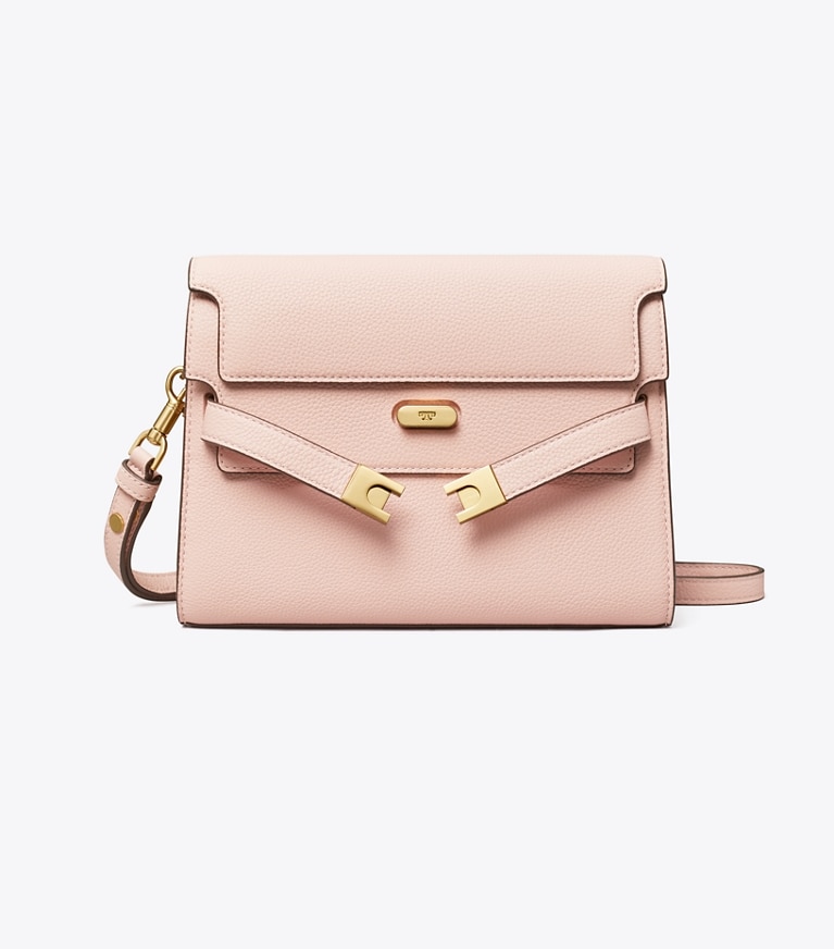 Tory Burch designer shoulder bags Lee Radziwill Pebbled Shoulder Bag in Pink Sand angle