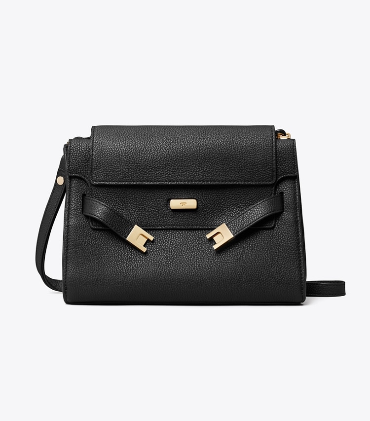 Tory Burch designer ショルダーバッグ リー ラジウィル ペブルド ショルダーバッグ in Black front