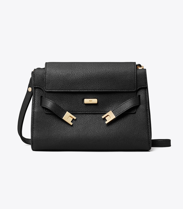 Tory Burch designer ショルダーバッグ リー ラジウィル ペブルド ショルダーバッグ in Black angle