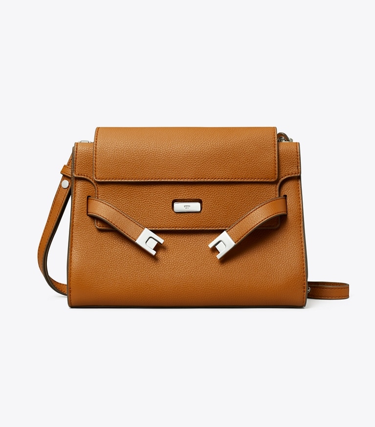 Tory Burch designer shoulder bags Lee Radziwill Pebbled Shoulder Bag in BOURBON angle