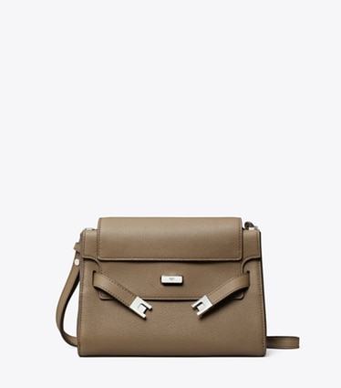 Tory Burch designer shoulder bags Lee Radziwill Pebbled Shoulder Bag in Wild Mushroom front