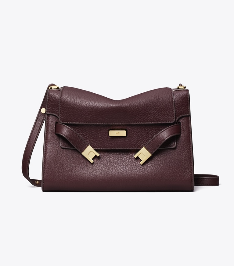 Tory Burch designer shoulder bags Lee Radziwill Pebbled Shoulder Bag in Dark Carmine angle