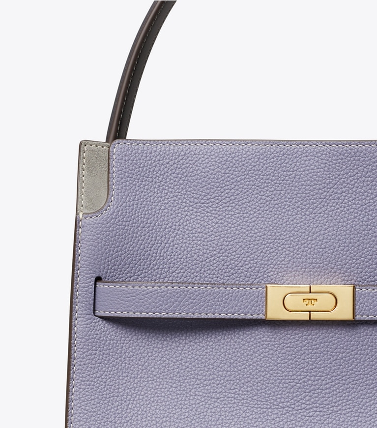 Tory Burch designer satchels Lee Radziwill Pebbled Small Double Bag  in DARK LOTUS angle
