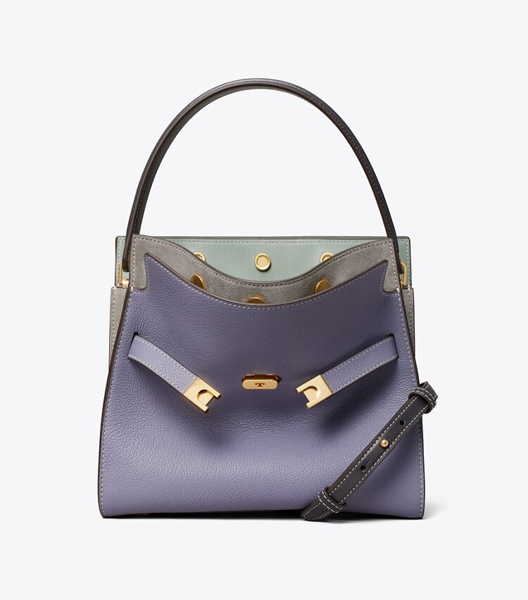 Tory Burch designer satchels Lee Radziwill Pebbled Small Double Bag  in DARK LOTUS front