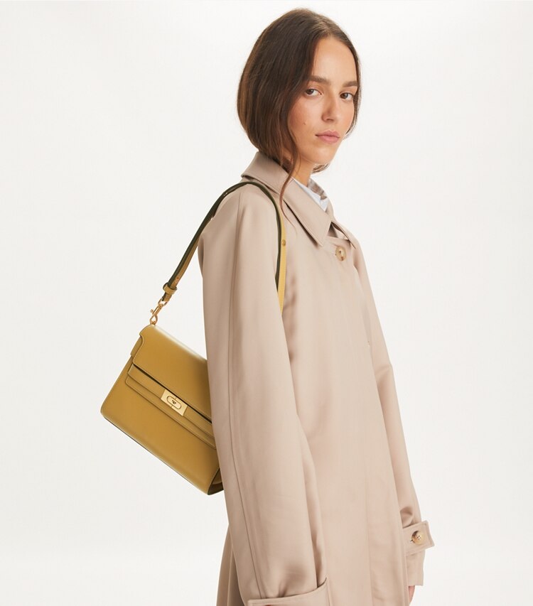 Tory Burch designer schultertaschen Lee Radziwill Schultertasche in Macadamia accessory on model