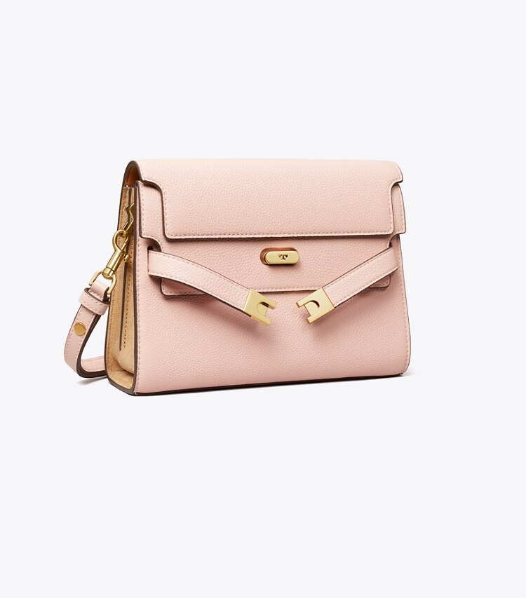 Tory Burch designer schultertaschen Lee Radziwill Schultertasche aus Strukturleder in Pink Sand angle