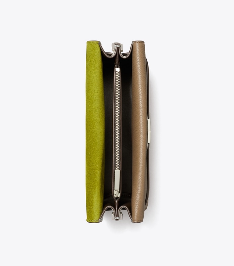 Tory Burch designer schultertaschen Lee Radziwill Schultertasche aus Strukturleder in Colorblock-Optik in Wild Mushroom angle