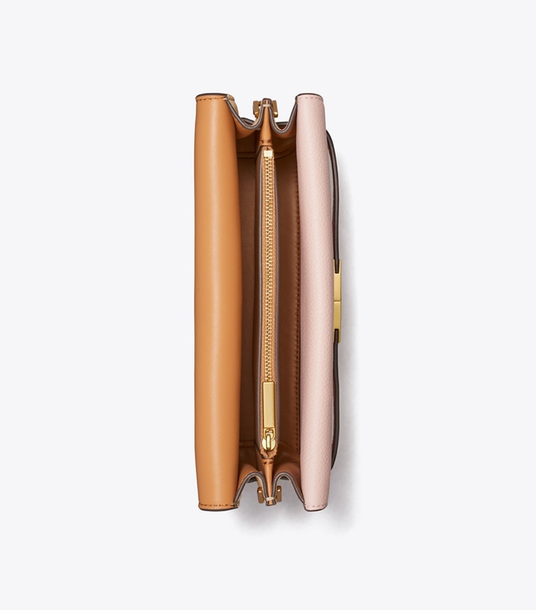 Tory Burch designer schultertaschen Lee Radziwill Schultertasche aus Strukturleder in Pink Sand angle
