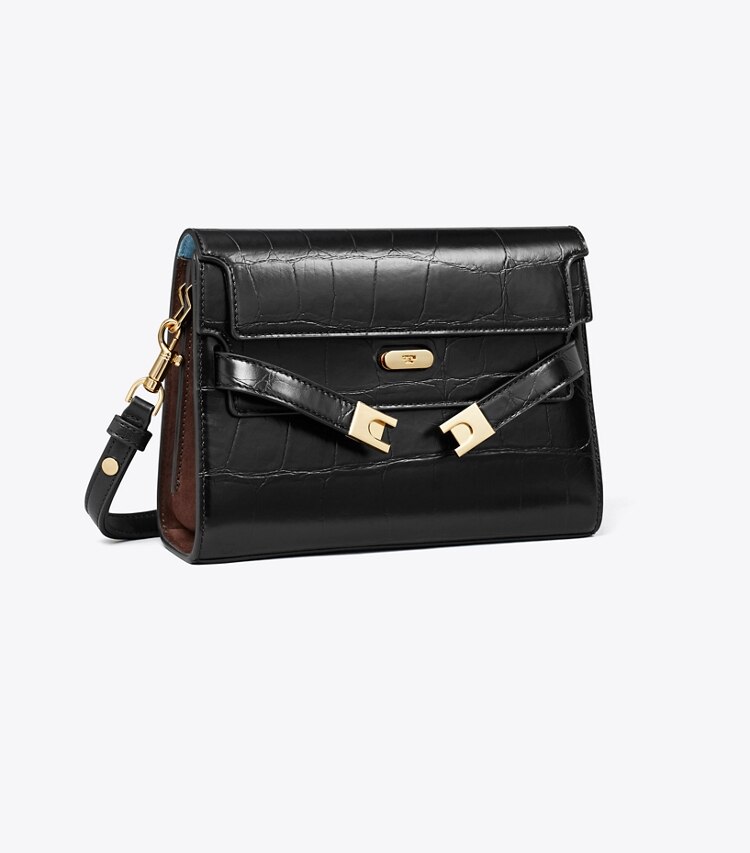 Tory Burch designer schultertaschen Lee Radziwill Schultertasche mit Krokoprägung in Black angle