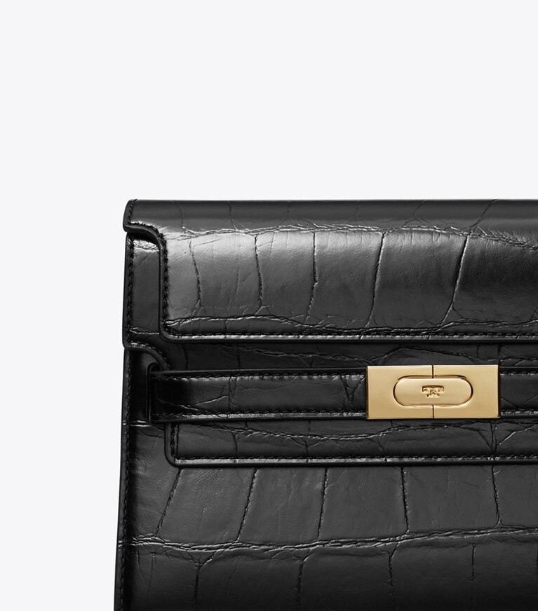 Tory Burch designer schultertaschen Lee Radziwill Schultertasche mit Krokoprägung in Black angle