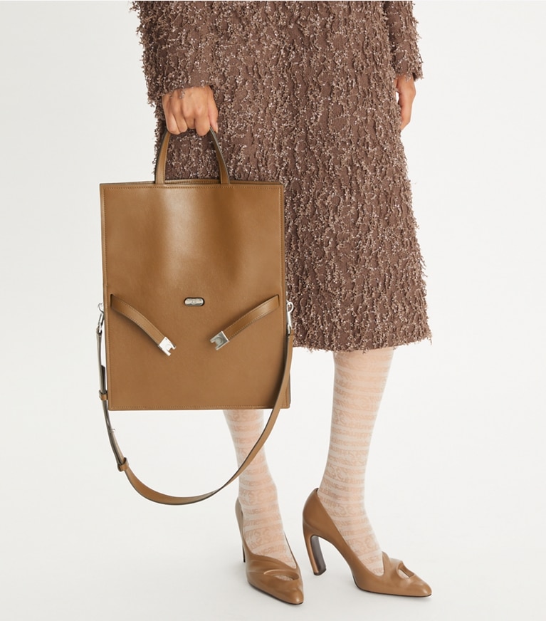 Tory Burch designer schultertaschen Lee Radziwill Shopper in Soft Acorn angle