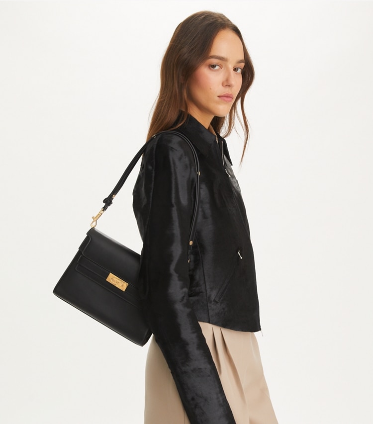 Tory Burch designer shoulder bags Lee Radziwill Shoulder Bag in Black accessory on model