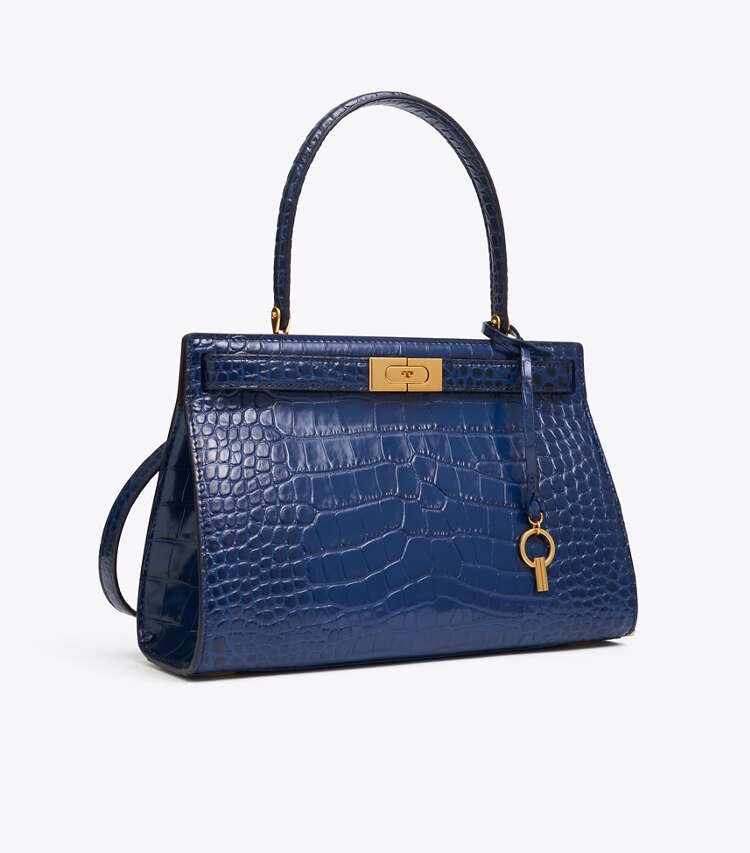 Tory Burch designer satchels Lee Radziwill Small Bag in Royal Navy angle