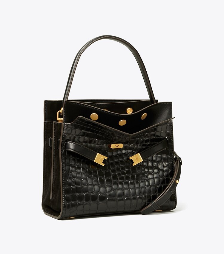 Tory Burch designer satchels Lee Radziwill Small Double Bag in Black angle