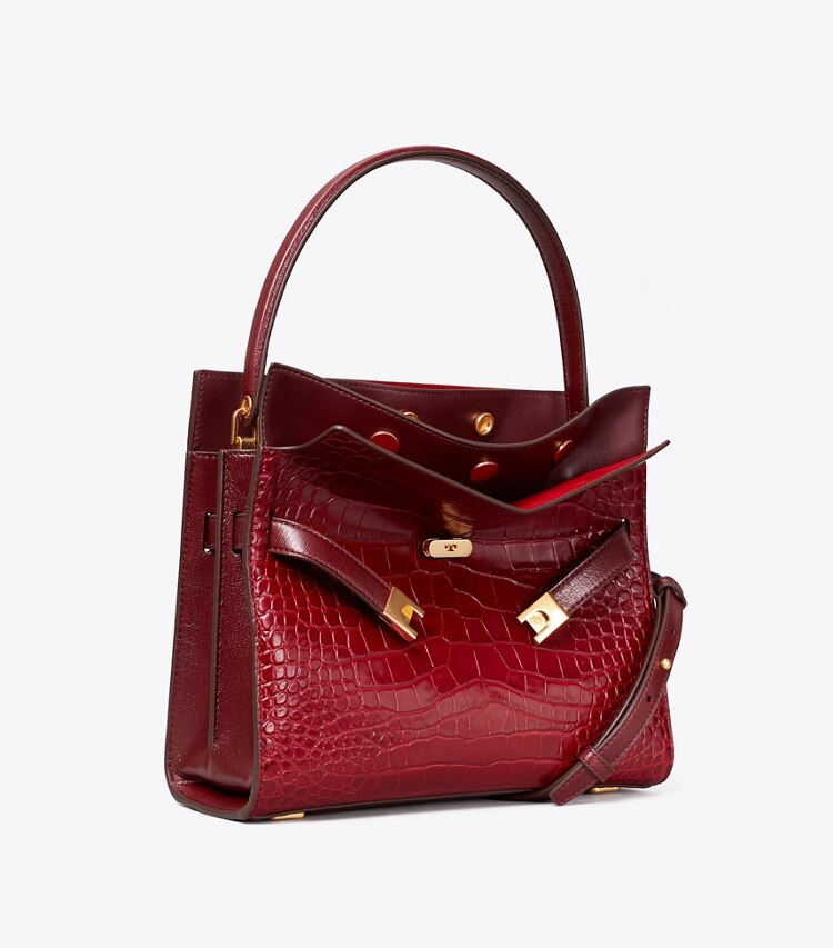 Tory Burch designer satchels Lee Radziwill Small Double Bag in Roma Red angle