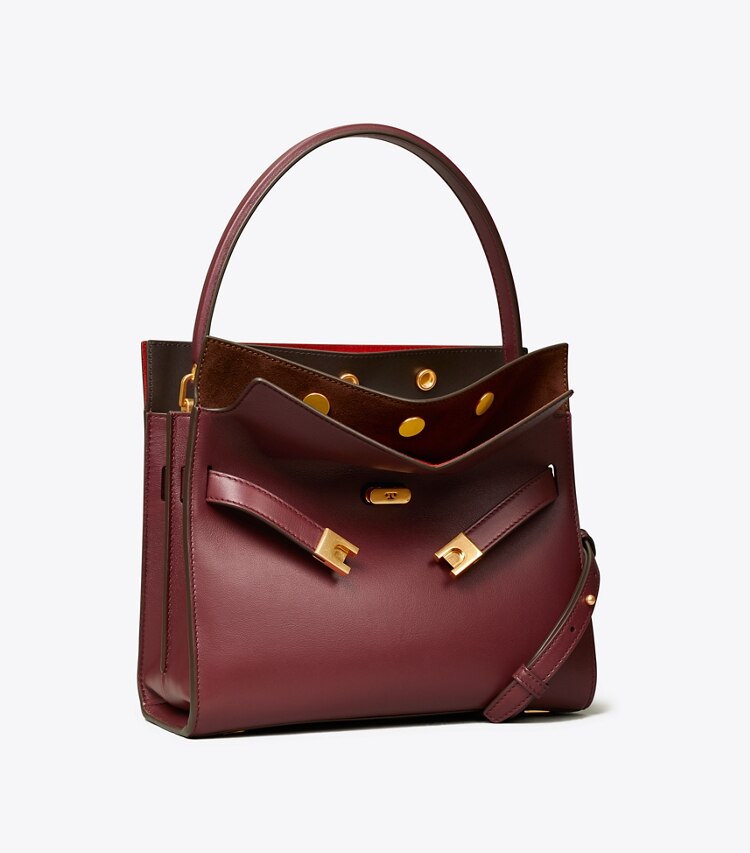 Tory Burch designer satchels Lee Radziwill Small Double Bag in Claret angle