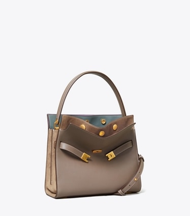 Tory Burch designer サッチェルバッグ リー ラジウィル スモール ダブルバッグ in CLAM SHELL angle