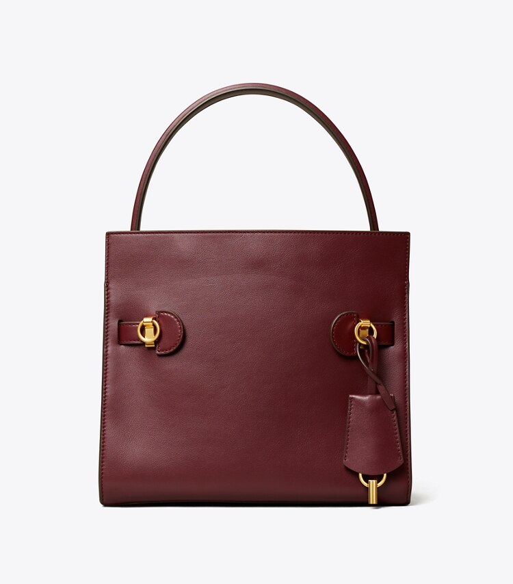 Tory Burch designer satchels Lee Radziwill Small Double Bag in Claret back
