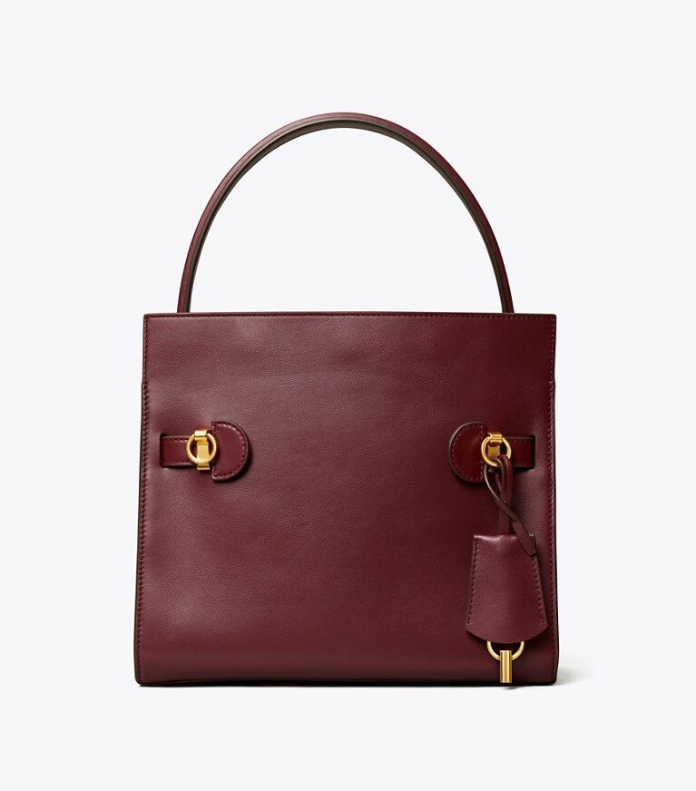Tory Burch designer satchels Lee Radziwill Small Double Bag in Claret angle