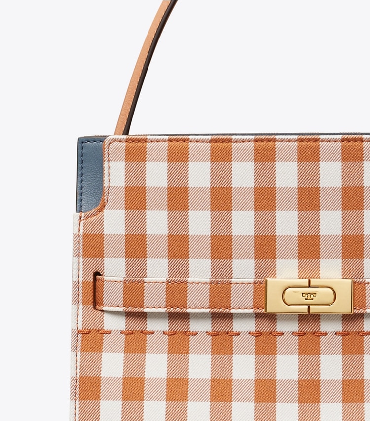 Tory Burch designer satchels Lee Radziwill Small Double Bag in Ochre Gingham detail