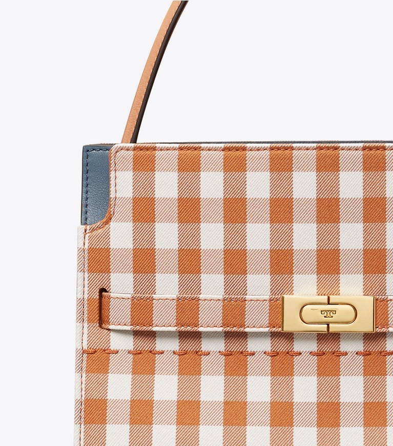 Tory Burch designer satchels Lee Radziwill Small Double Bag in Ochre Gingham angle