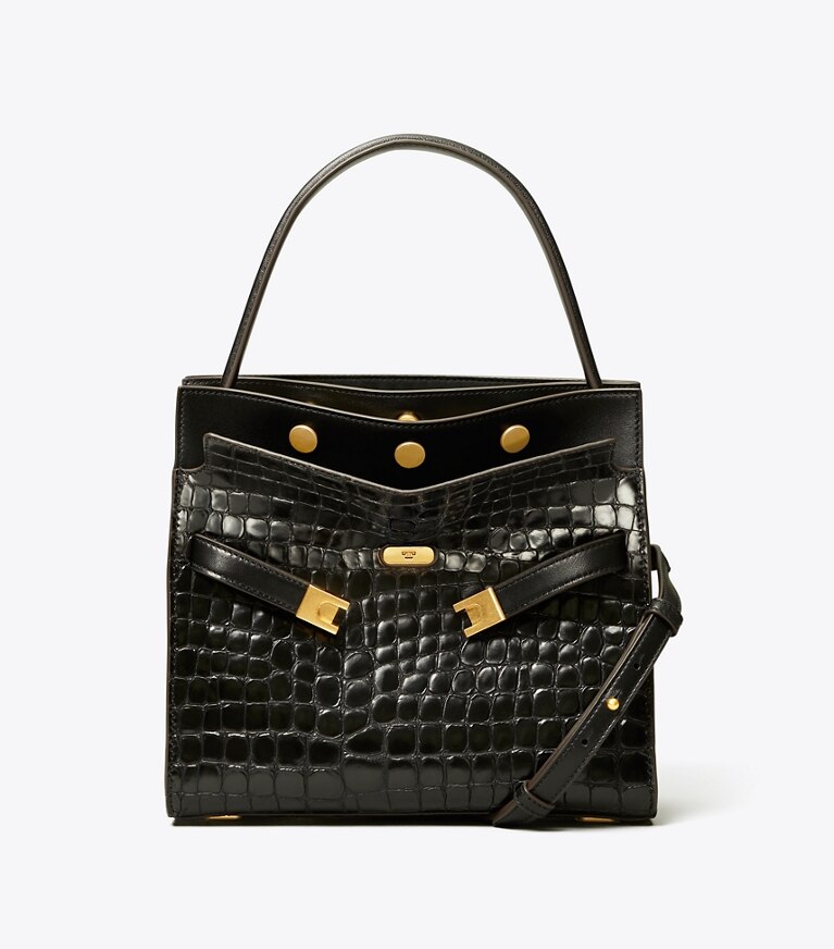 Tory Burch designer satchels Lee Radziwill Small Double Bag in Black angle