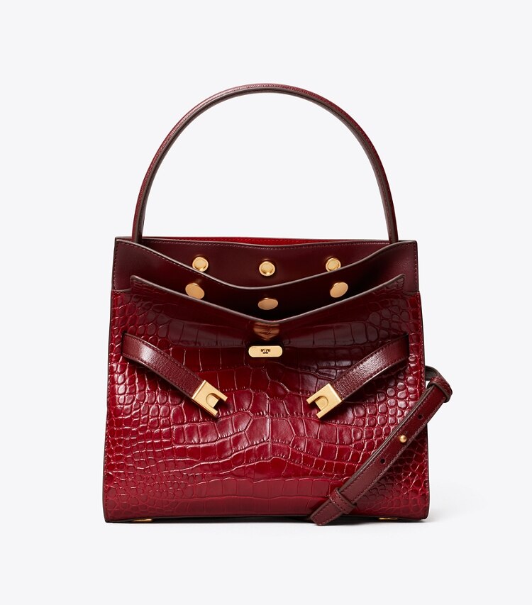 Tory Burch designer satchels Lee Radziwill Small Double Bag in Roma Red front