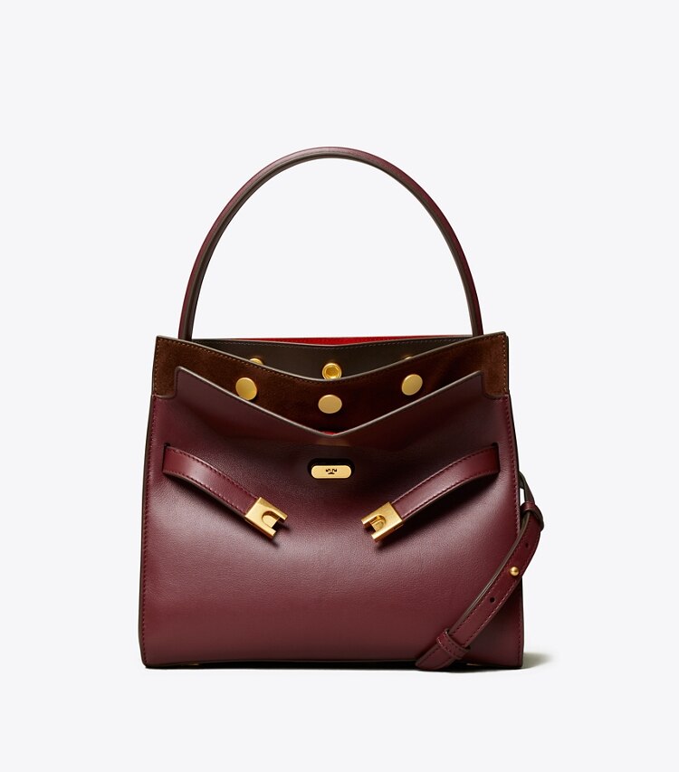 Tory Burch designer satchels Lee Radziwill Small Double Bag in Claret front