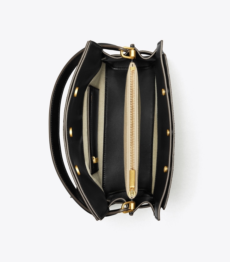Tory Burch designer satchels Lee Radziwill Small Double Bag in Black angle