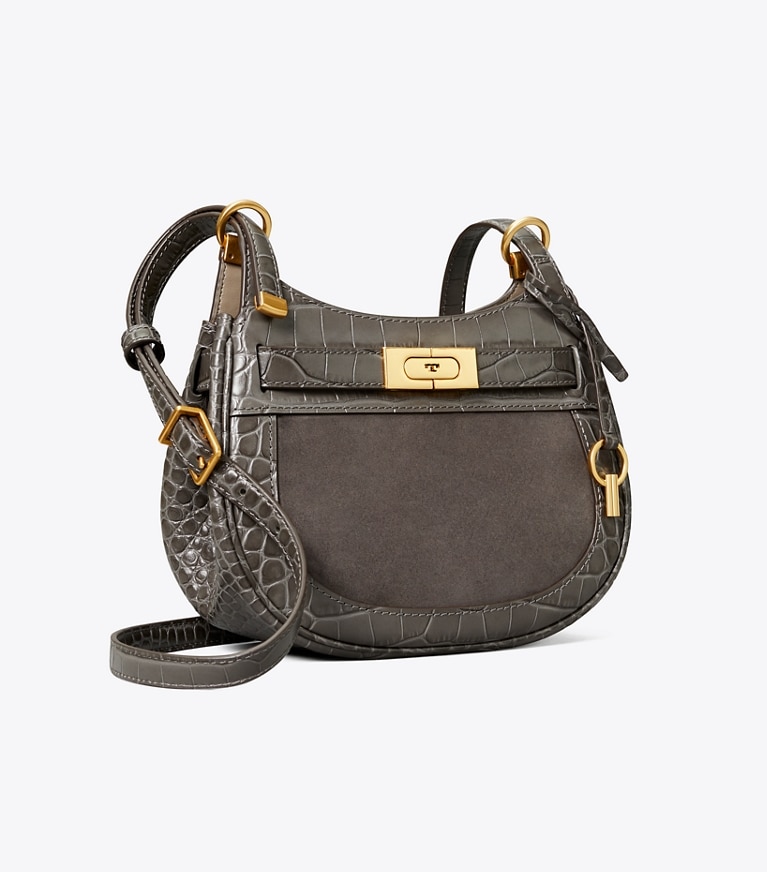 Tory Burch designer crossbody bags Lee Radziwill Small Saddlebag in Gray Ash angle