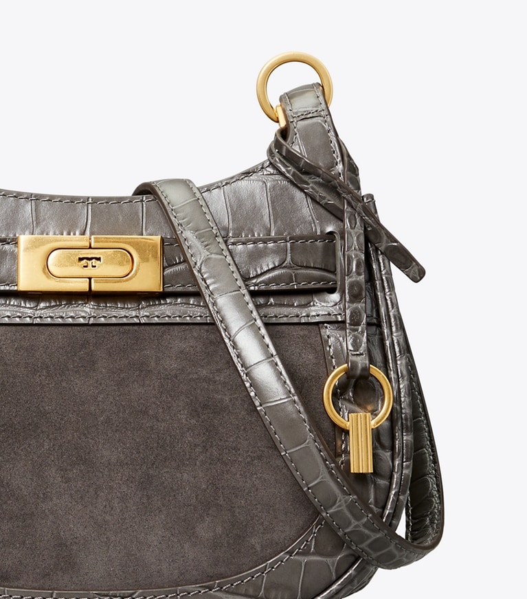 Tory Burch designer crossbody bags Lee Radziwill Small Saddlebag in Gray Ash angle