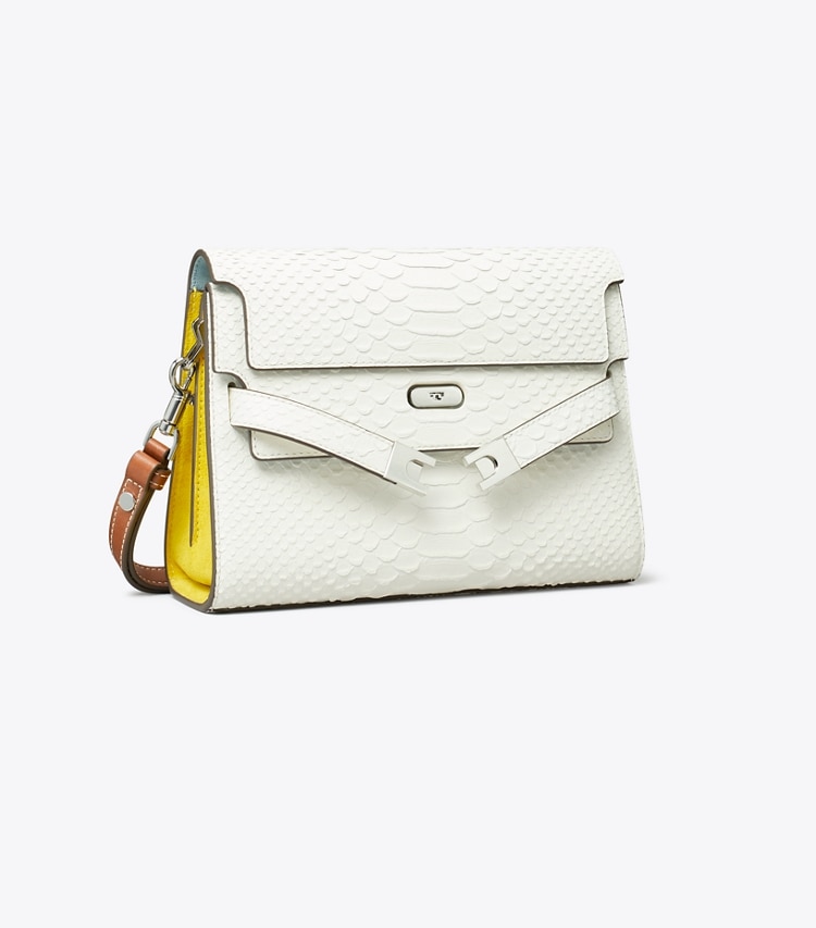 Tory Burch designer shoulder bags Lee Radziwill Snake Embossed Shoulder Bag in Blanc angle