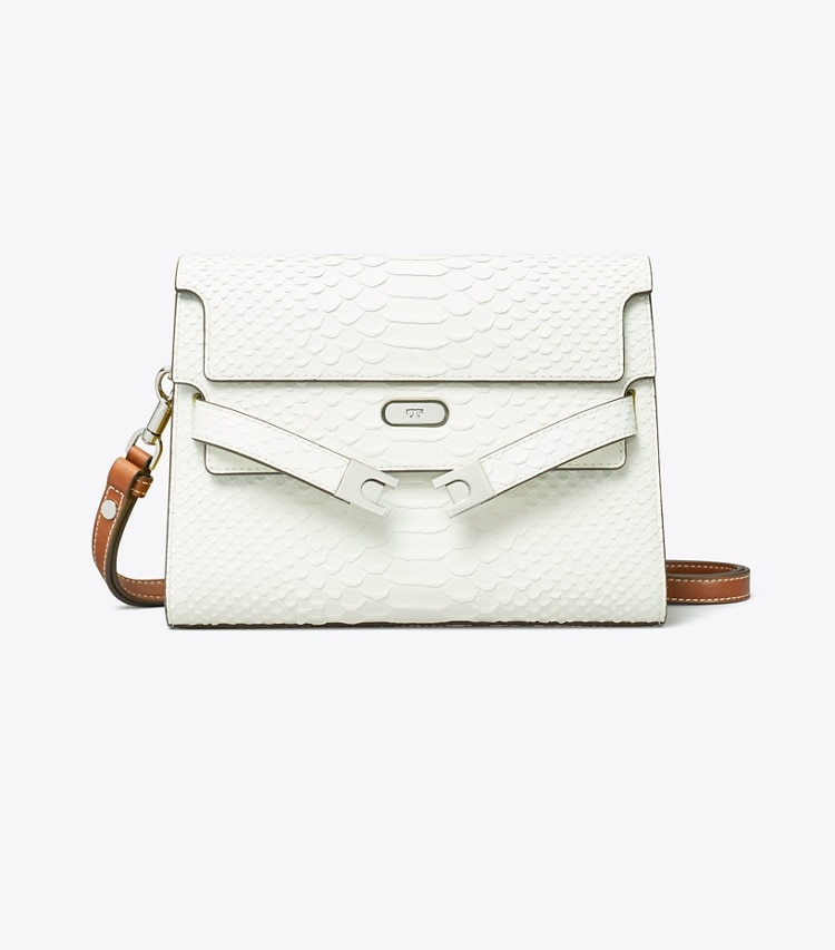 Tory Burch designer shoulder bags Lee Radziwill Snake Embossed Shoulder Bag in Blanc front