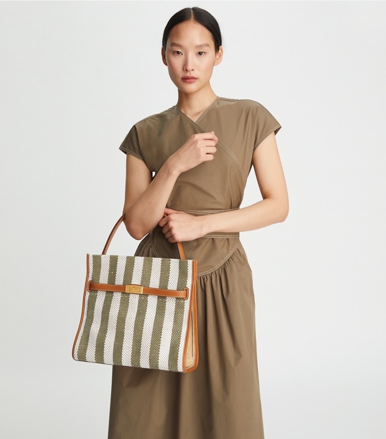 Tory Burch designer satchels Lee Radziwill Stripe Double Bag in Multi angle