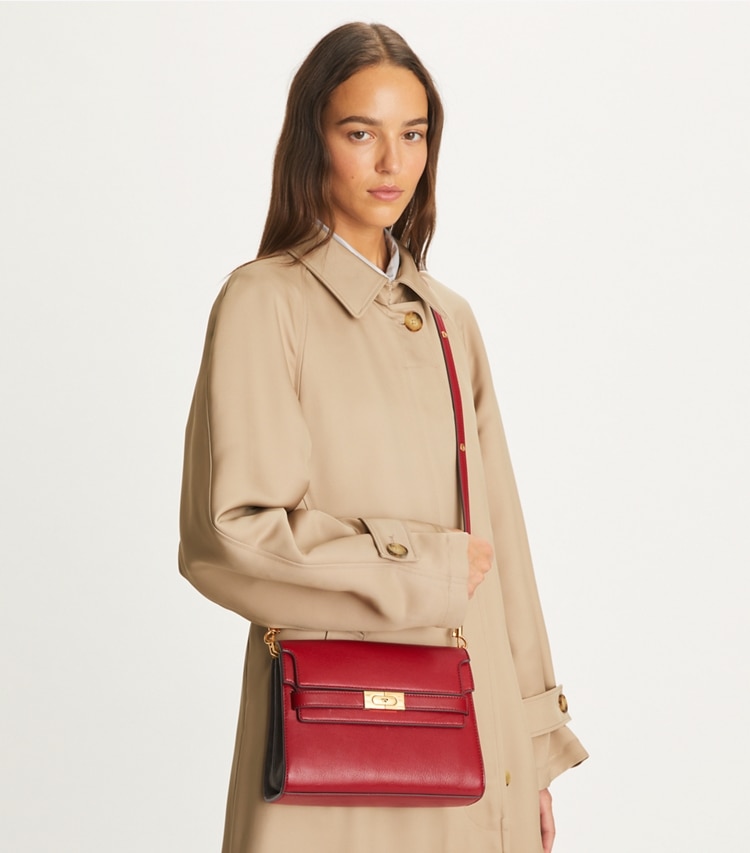 Tory Burch designer shoulder bags Lee Radziwill Textured Shoulder Bag in Ruby accessory on model