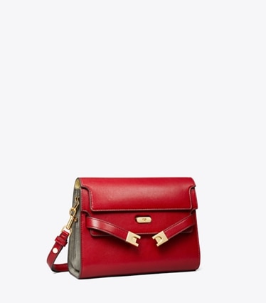 Tory Burch designer shoulder bags Lee Radziwill Textured Shoulder Bag in Ruby angle