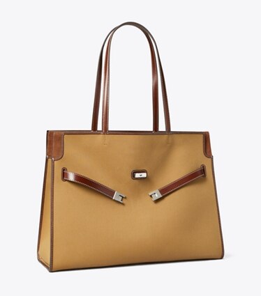 Tory Burch designer henkeltaschen Lee Radziwill Tote Bag aus Canvas in Khaki angle